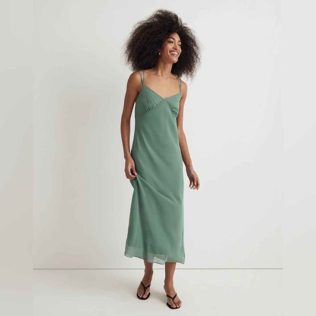 Madewell Layered Slip Midi Dress Women’s Size 6 Green New
